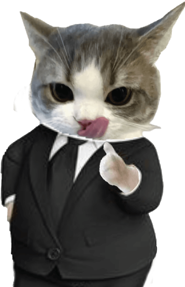 Cat in suit with raised paw